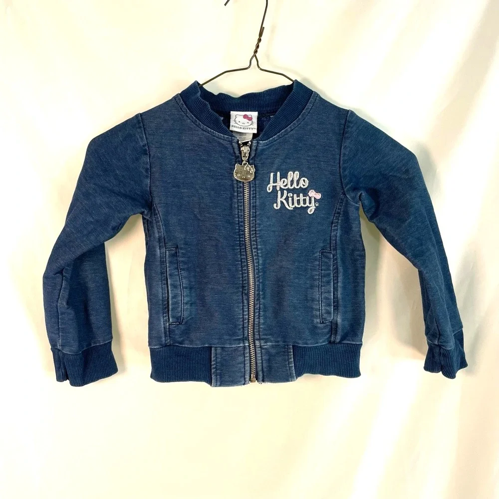 Hello Kitty Girls Light Blue Denim Jacket 3T Beanie Hat Cuteness Tote Bag